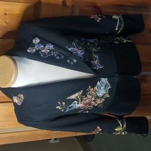 NYGÄRD* Velvet and wool embroidered blazer jacket lapel hook/eye close sz Medium